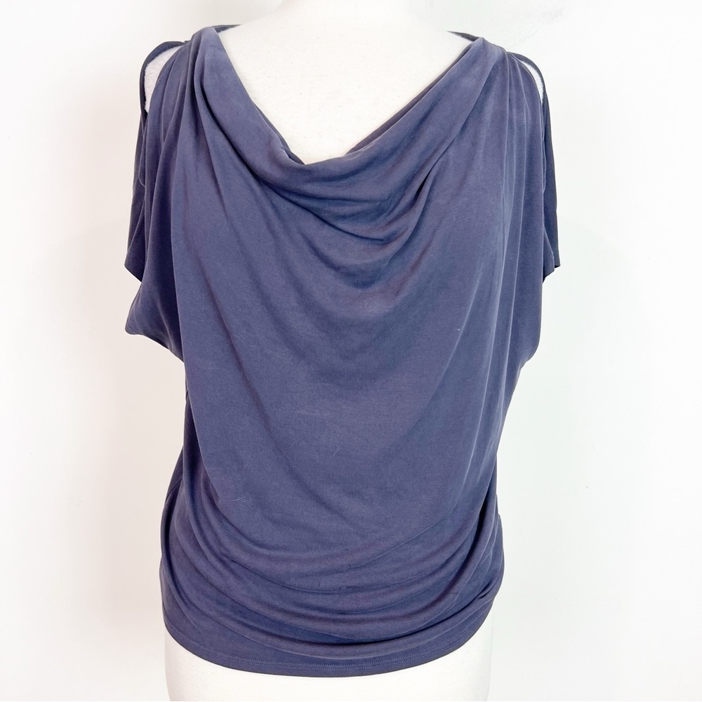 ANTHROPOLOGIE PURPLE BLUE COLD SHOULDER COWL NECK SHIRT WOMENS XS